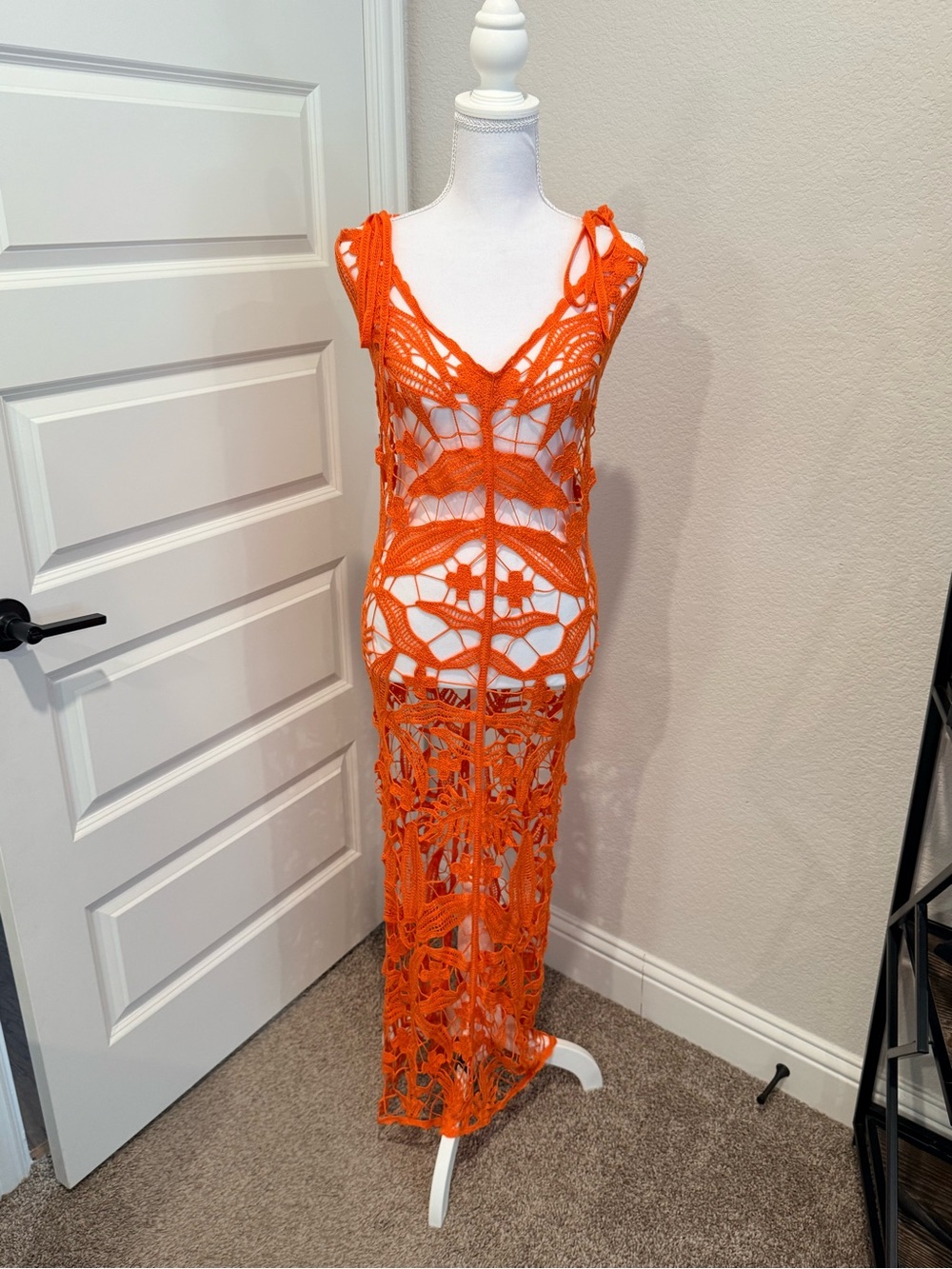 Open-Weave Orange Dress